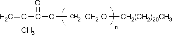 Molecular structure of H2C=C(CH3)CO2(CH2CH2O)n(CH2)21CH3