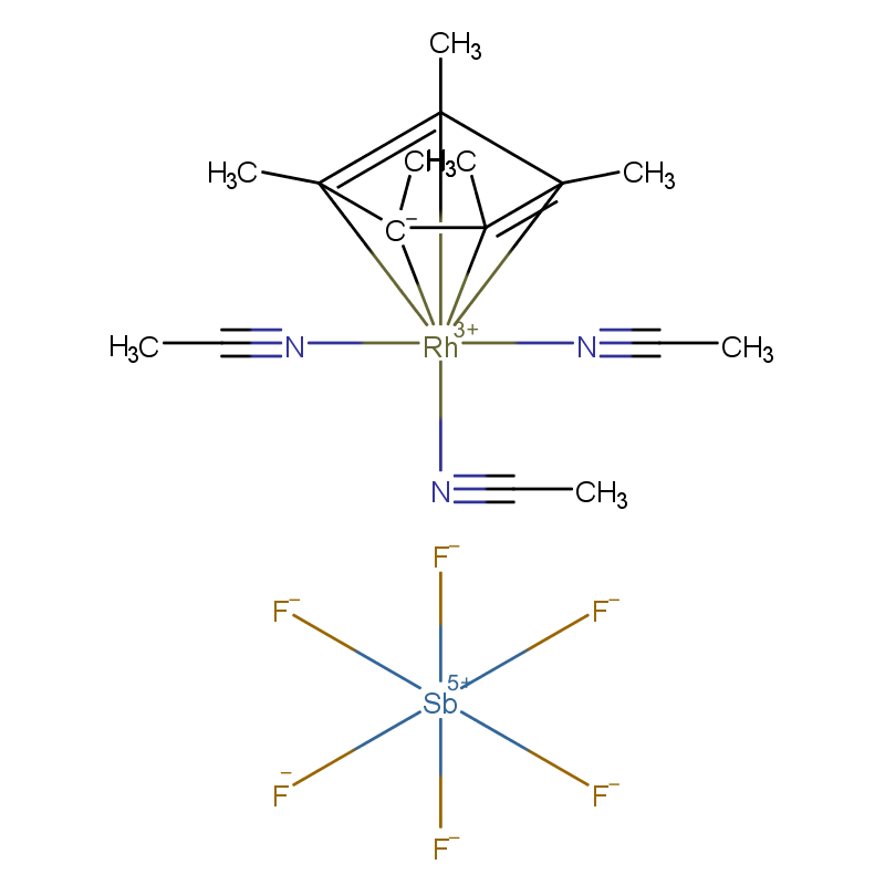 Molecular structure of C16H24N3Rh.(SbF6)2