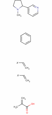 Molecular structure of [(C4H6O2)x(C10H10)y](C10H14N2)